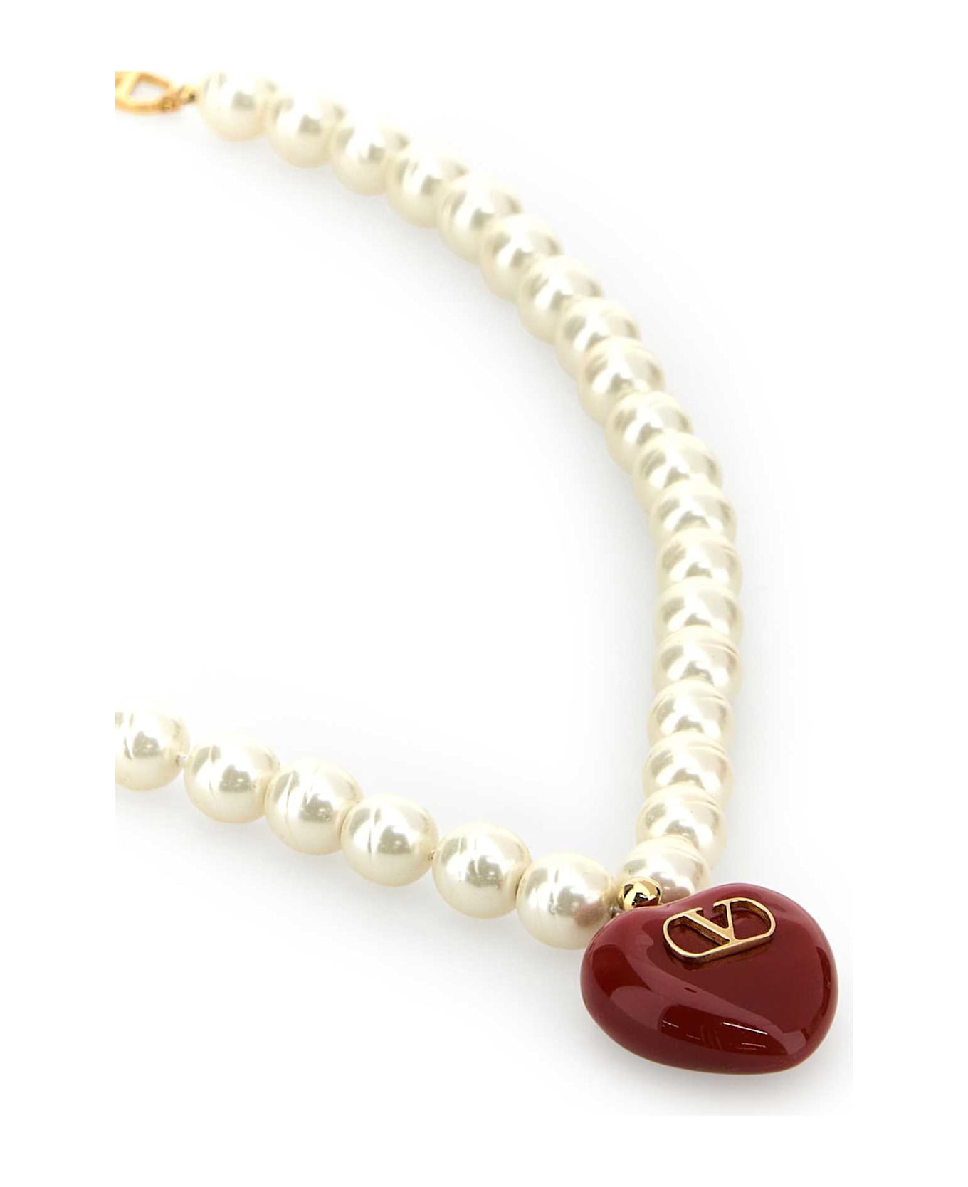 Valentino Garavani Ivory Pearls Coeur Royal Necklace - OROROSSOCREAM