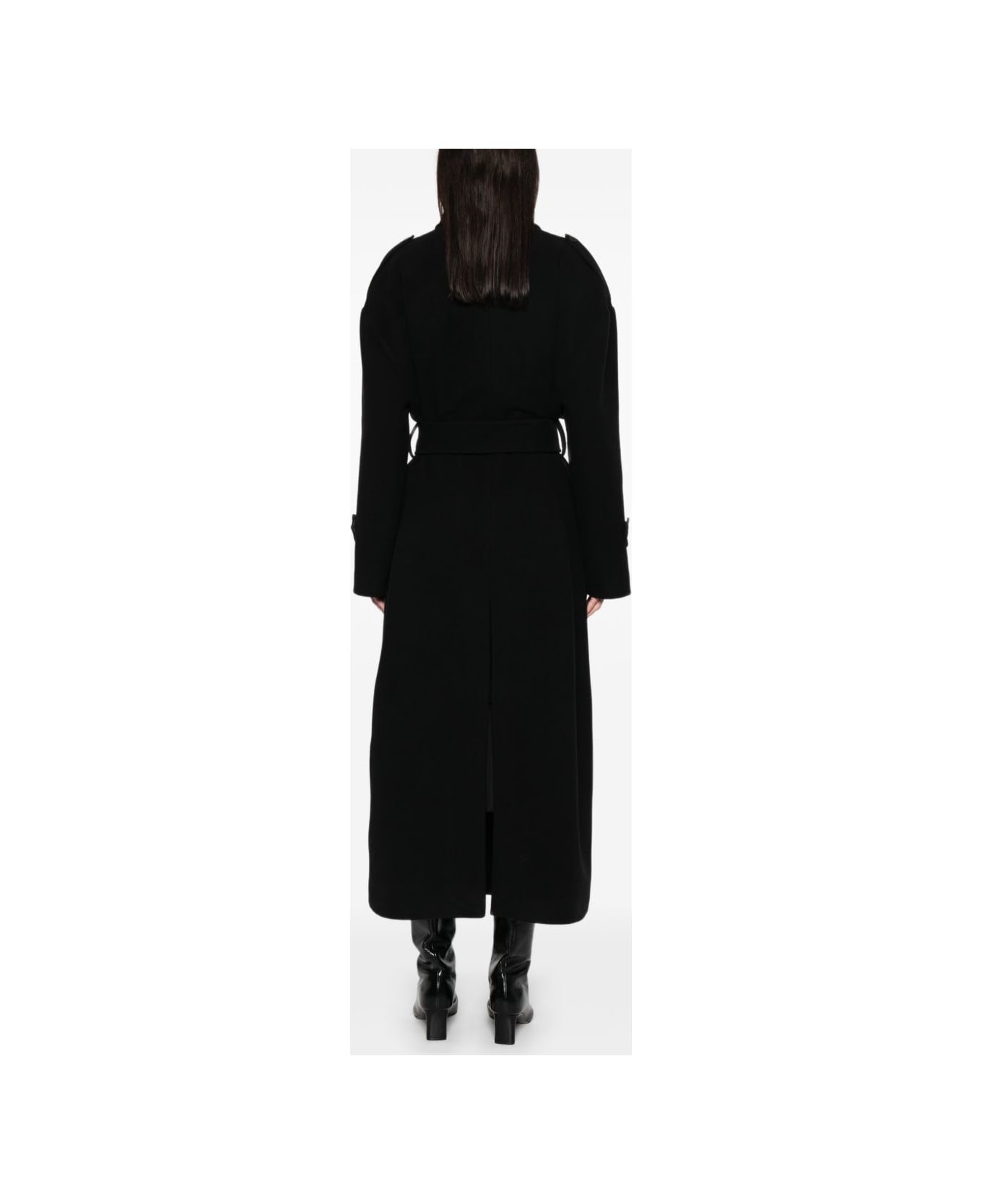 The Nina Studio Double-breasted Coat With Belt - Black