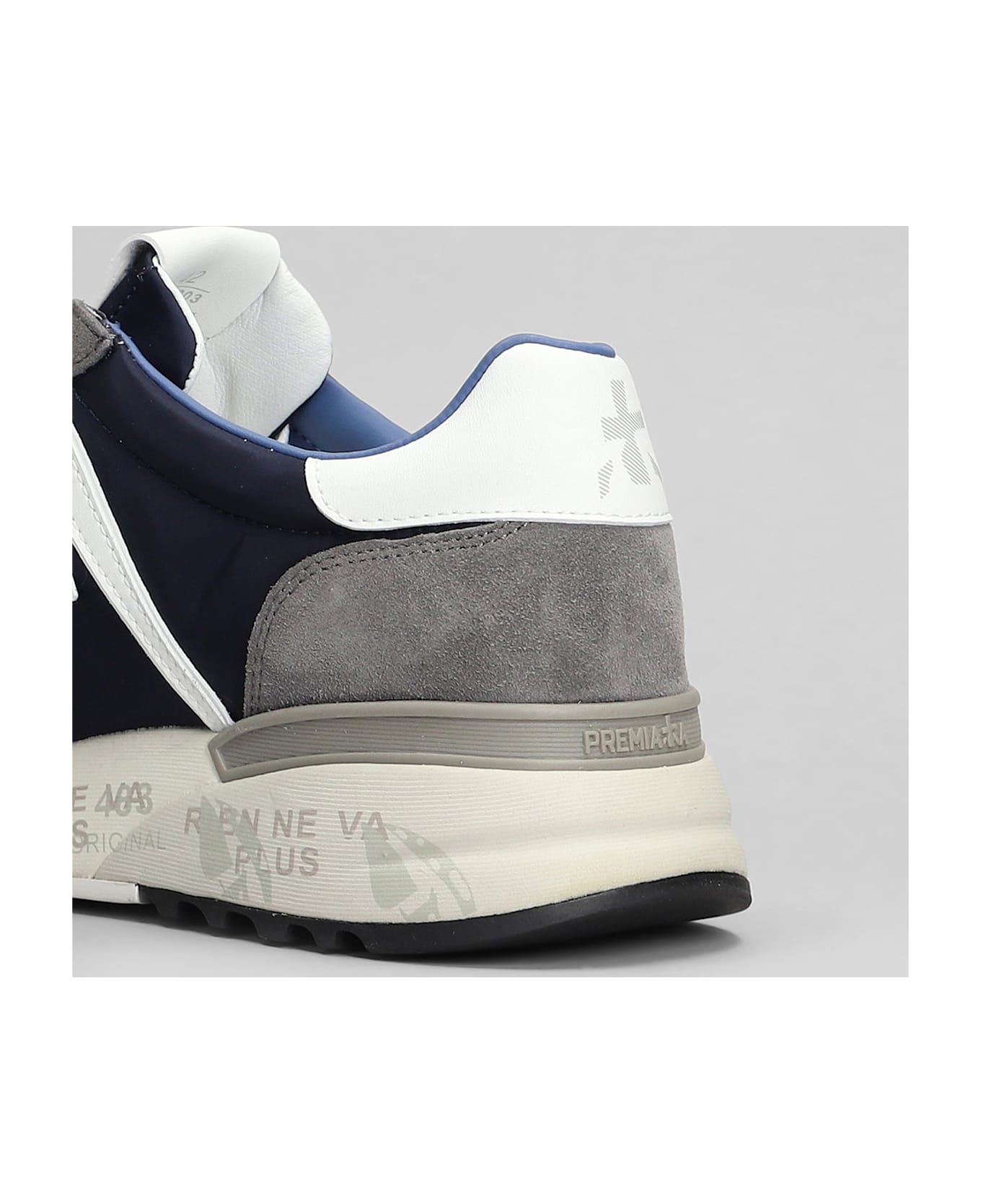 Premiata Lander Sneakers In Blue Suede And Fabric - blue