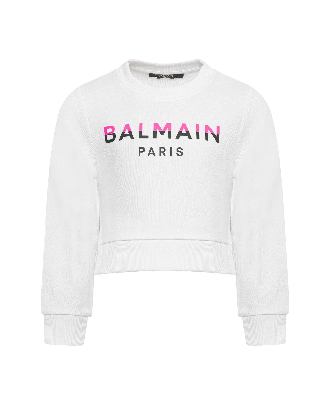 Balmain Logo Printed Crewneck Sweatshirt - Bianco