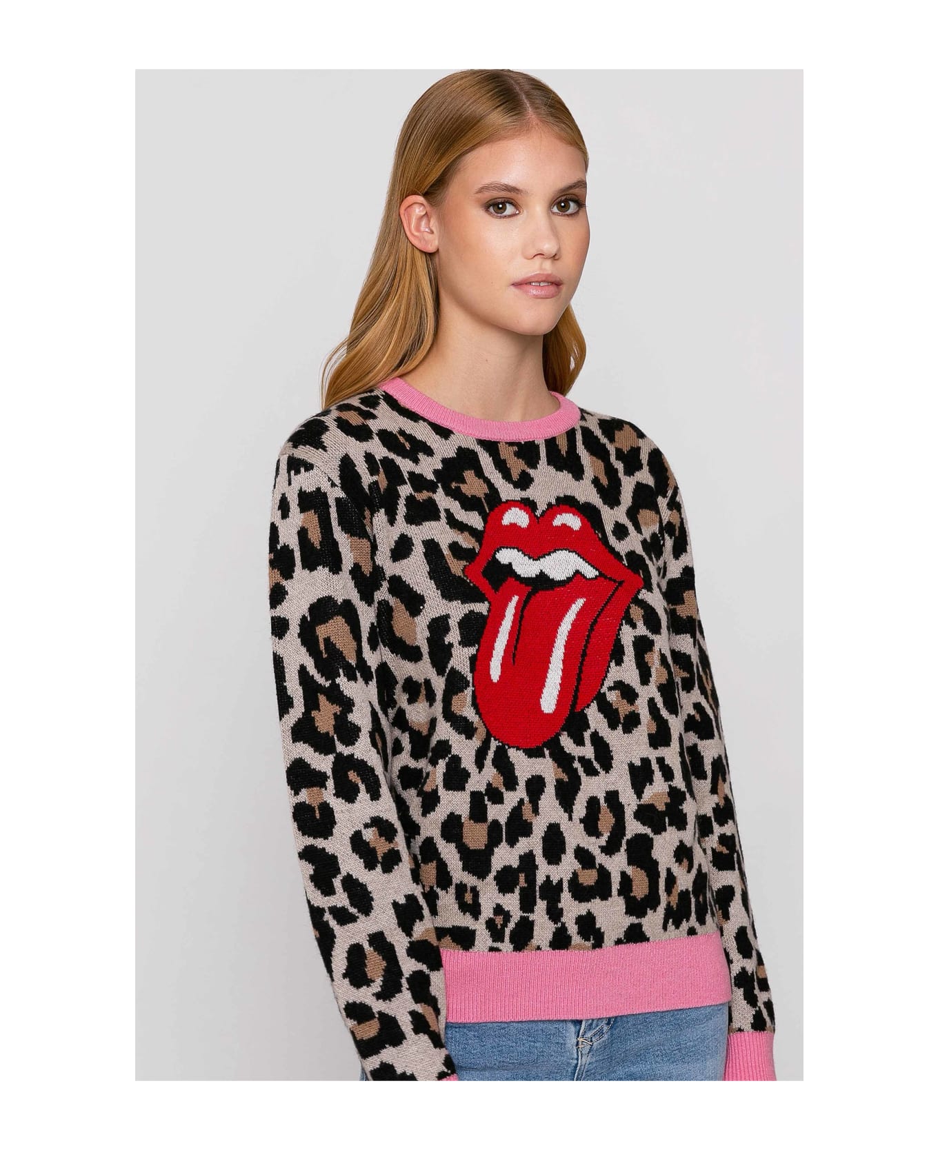 MC2 Saint Barth Woman Brushed Sweater With Animalier Print | The Rolling Stones® Special Edition - BROWN