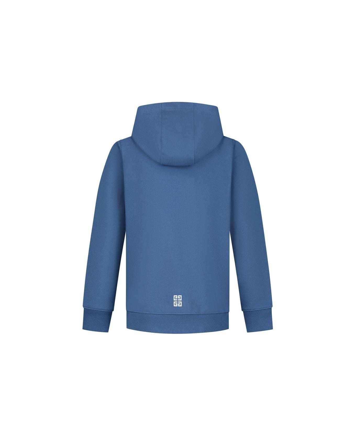 Givenchy Logo-printed Zip-up Drawstring Hoodie - A Blu