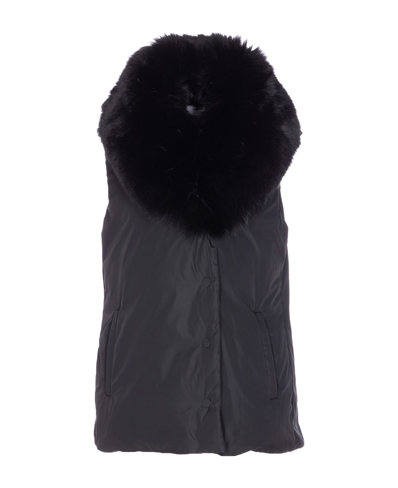Yves Salomon Fur Detail Padded Vest - Black