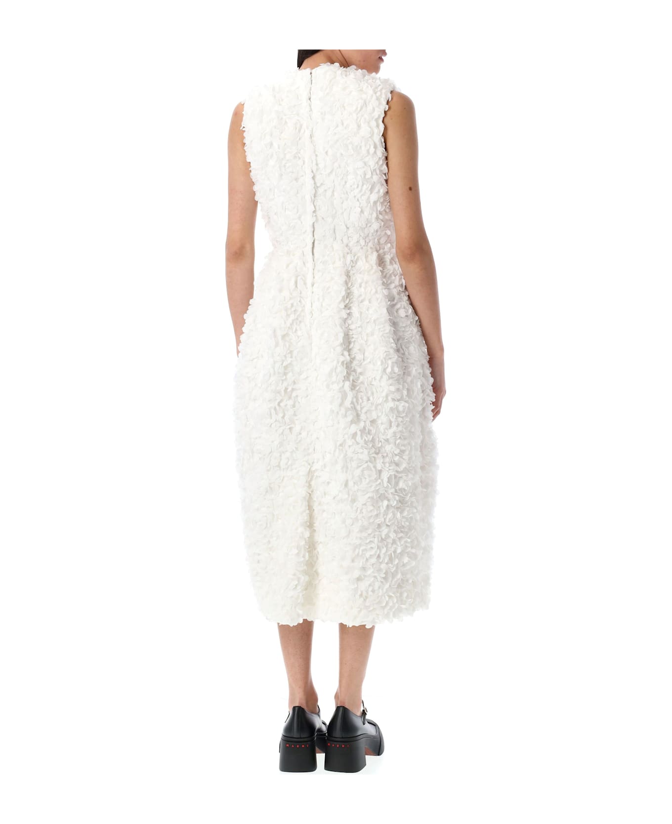 Comme des Garçons Floral-appliqué Midi Dress - WHITE
