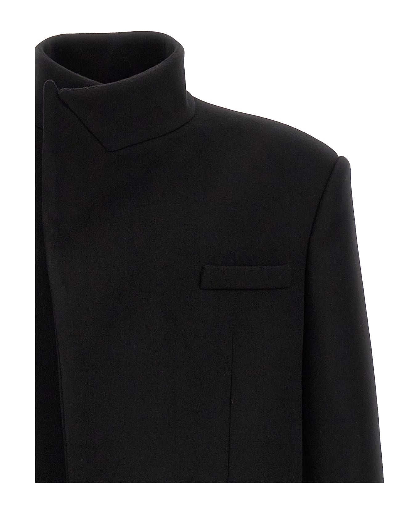 Balmain Single-breasted Long Coat - Black