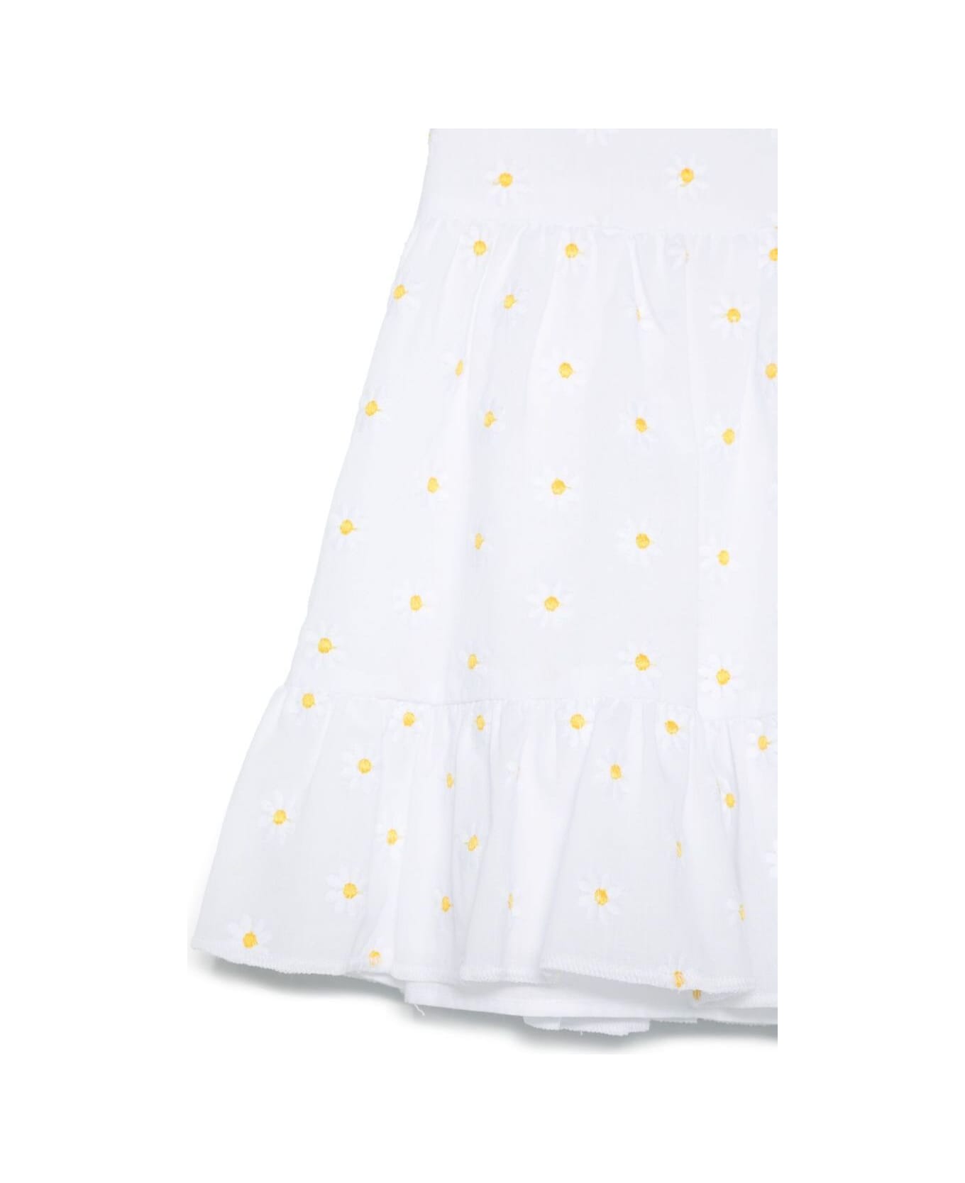 Il Gufo White Dress With All-over Embroidered Flowers And Waist Tie In Cotton Baby - White