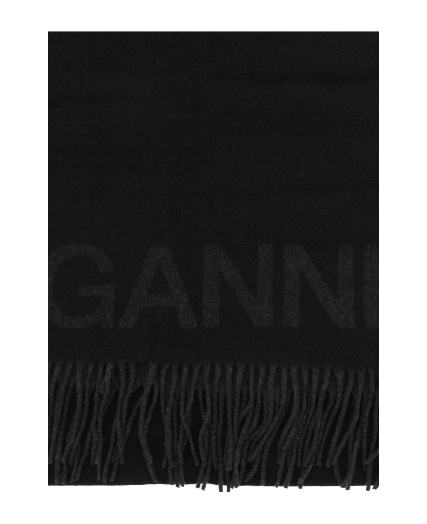 Ganni Black Recycled Wool Scarf - Black スカーフ＆ストール