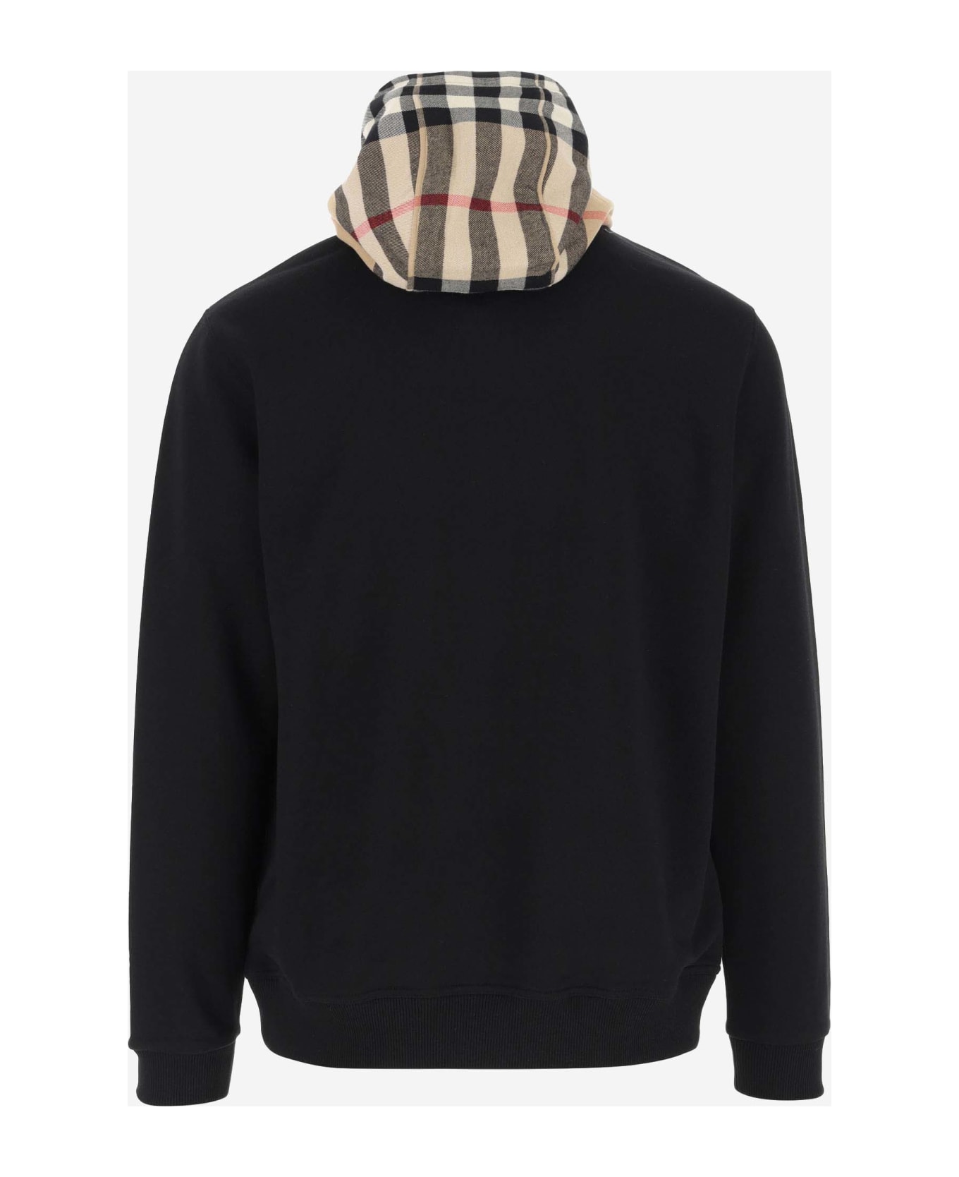 Burberry Cotton Hoodie With Check Pattern - Black