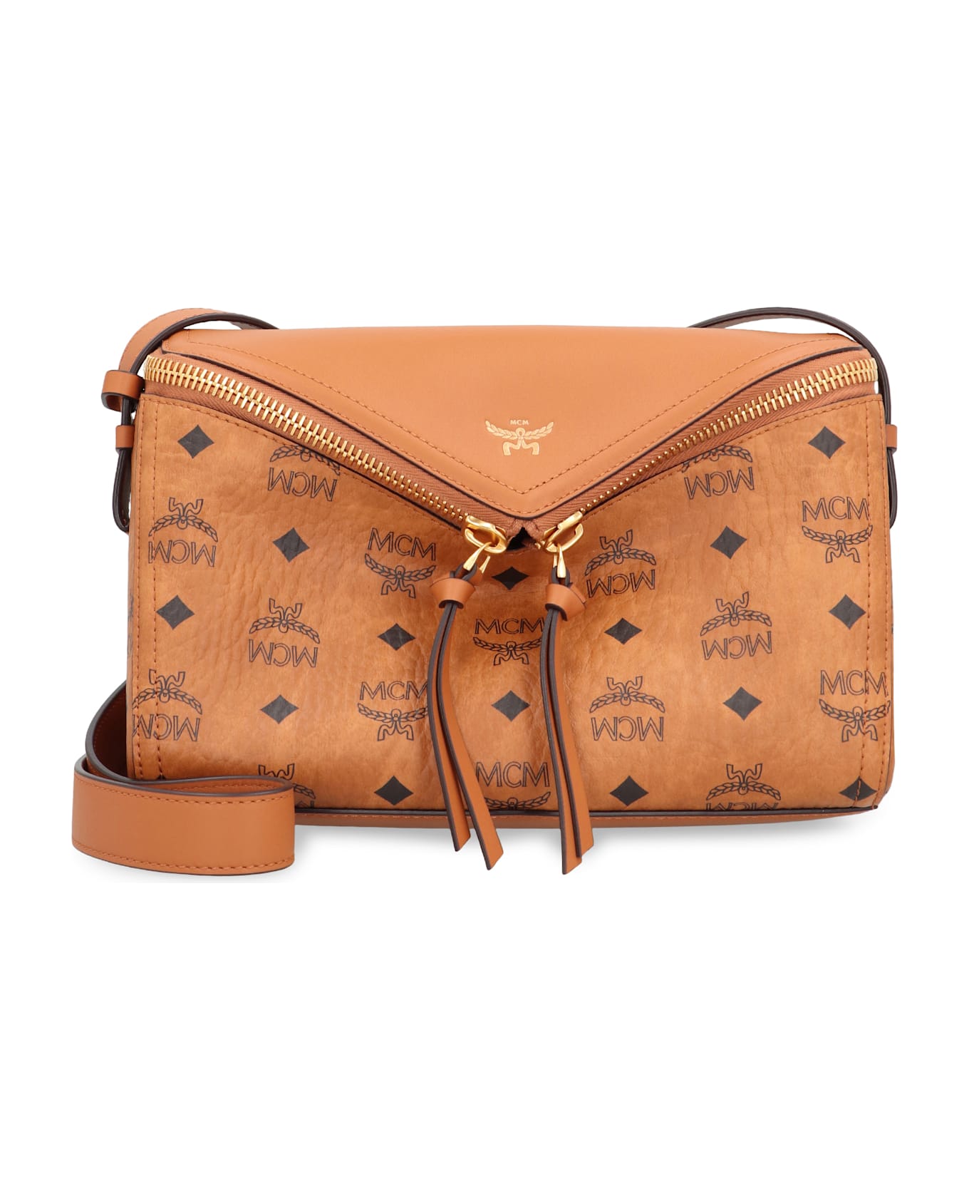 MCM Crossbody Bag Diamant 3d In Mixed Leather Visetos - Saddle Brown