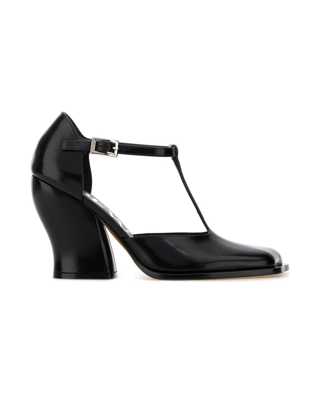 Loewe Black Leather T-bar Pumps - BLACK