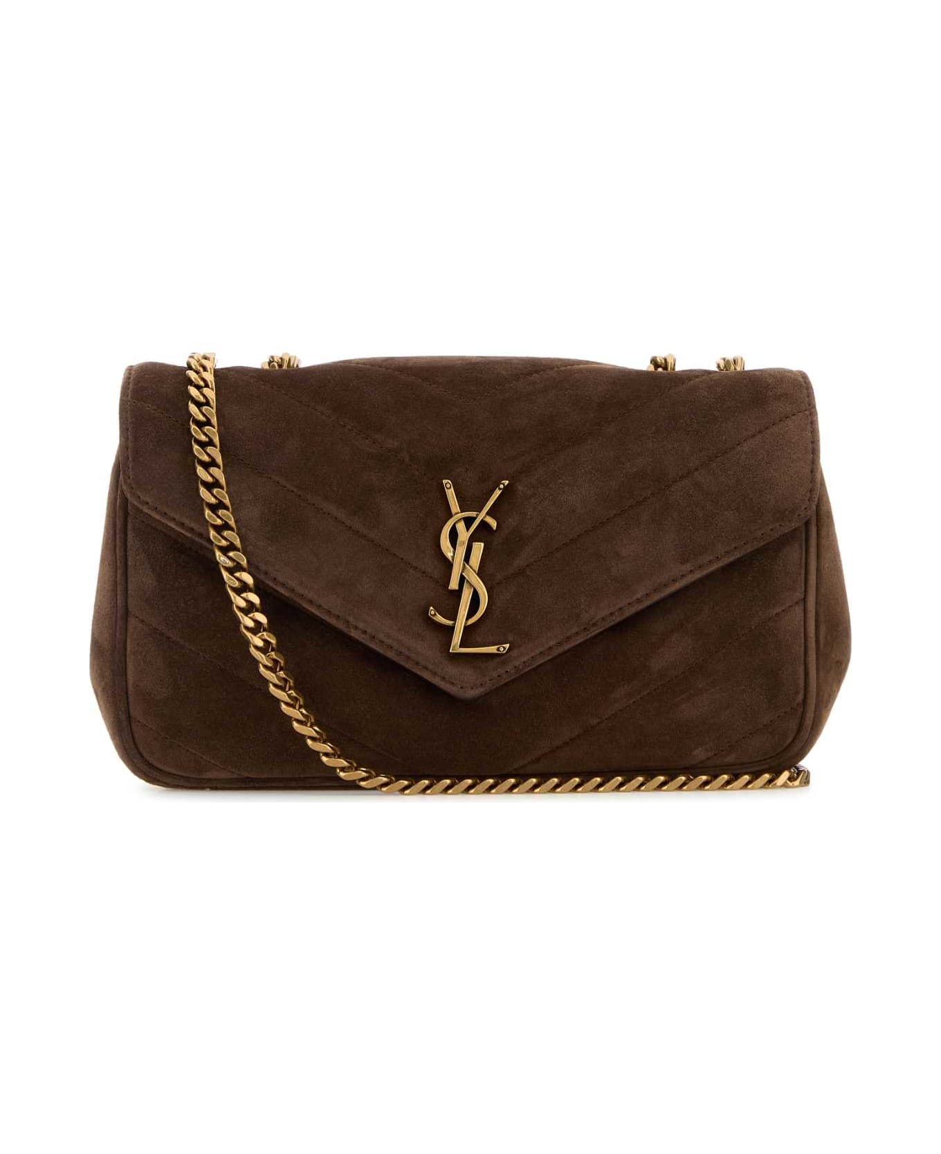 Saint Laurent Brown Suede Small Loulou Shoulder Bag - BARKBROWN