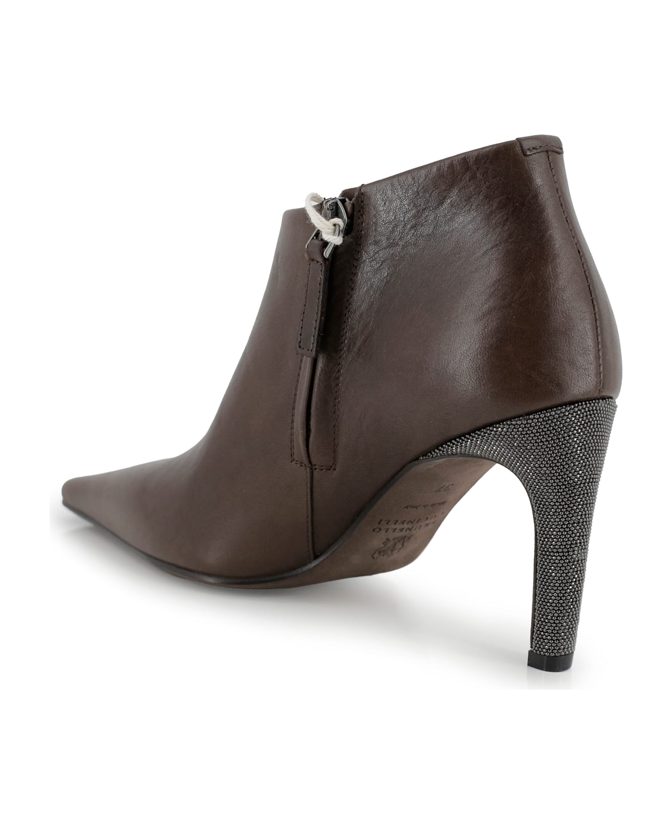 Brunello Cucinelli Pointed Ankle Boots With Glittery Heels - Brown