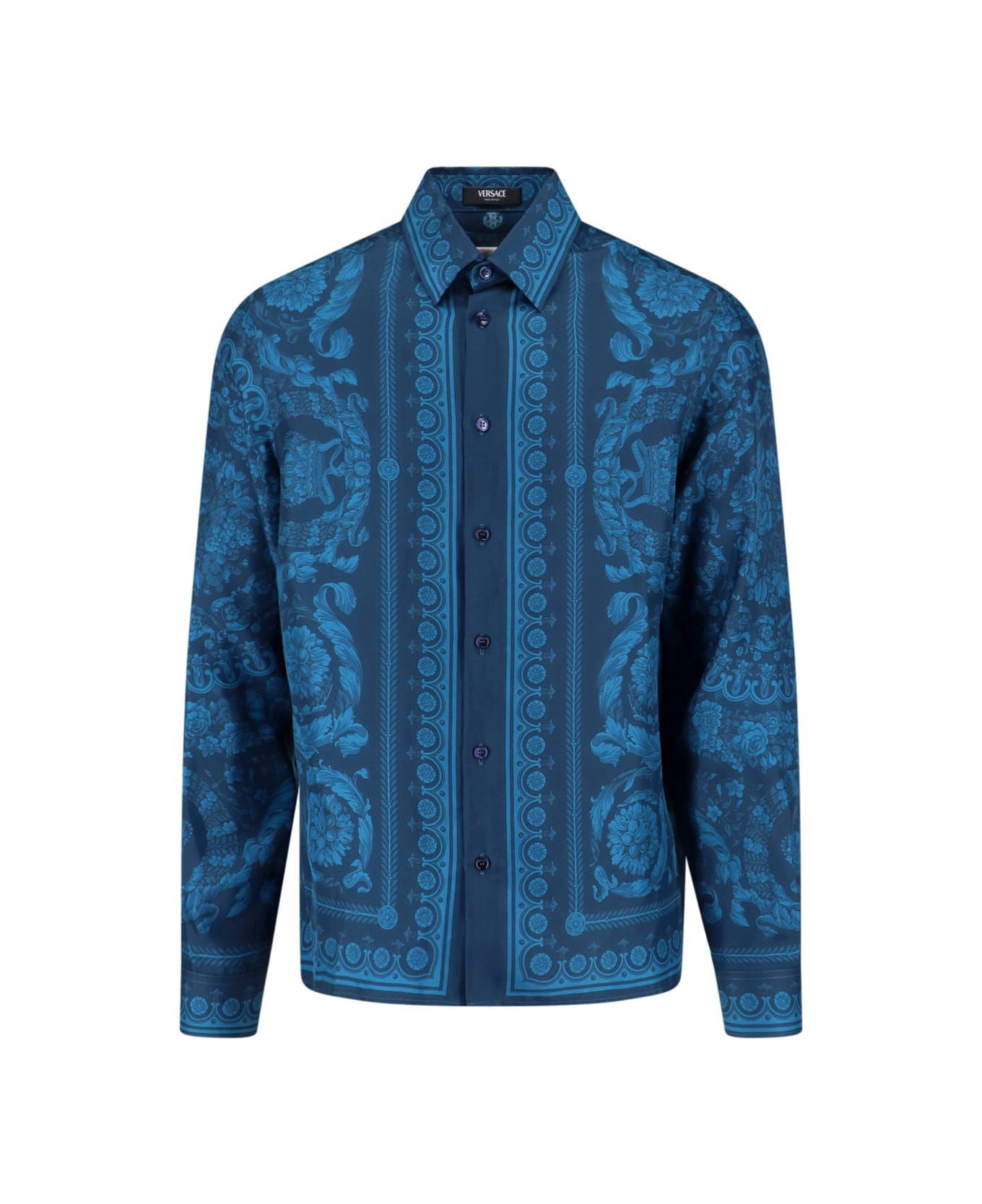 Versace 'barocco' Silk Shirt - Blue