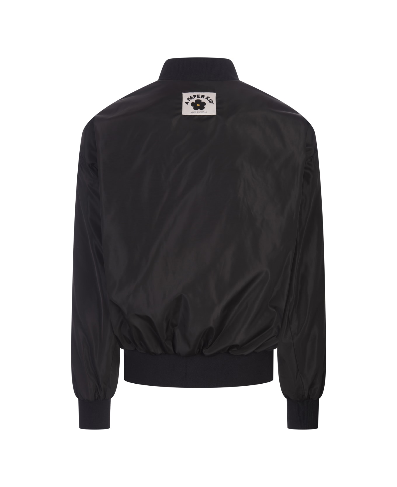 A Paper Kid Black Technical Fabric Bomber Jacket With Logo - Black