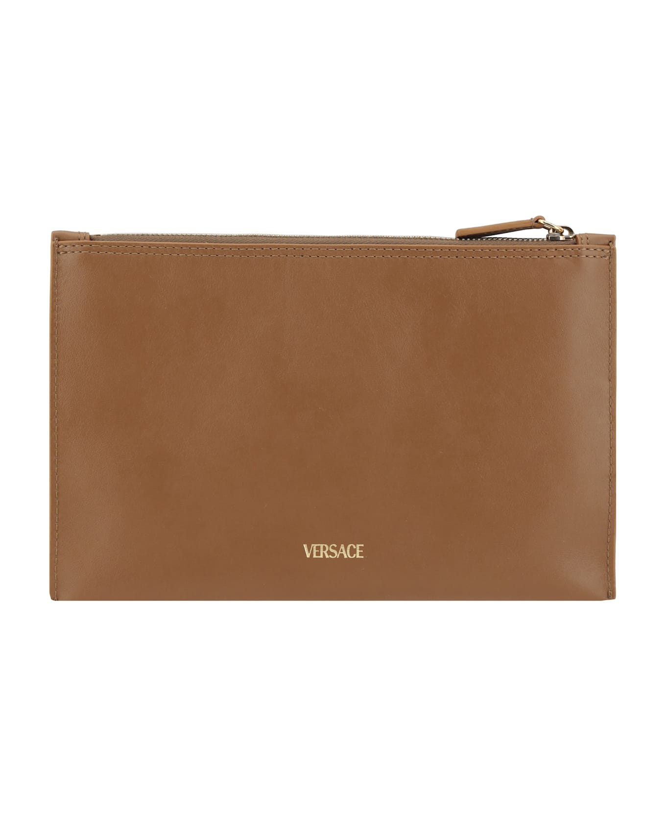 Versace Pouch Bag With Iconic Medusa Head - Brown - Versace Gold