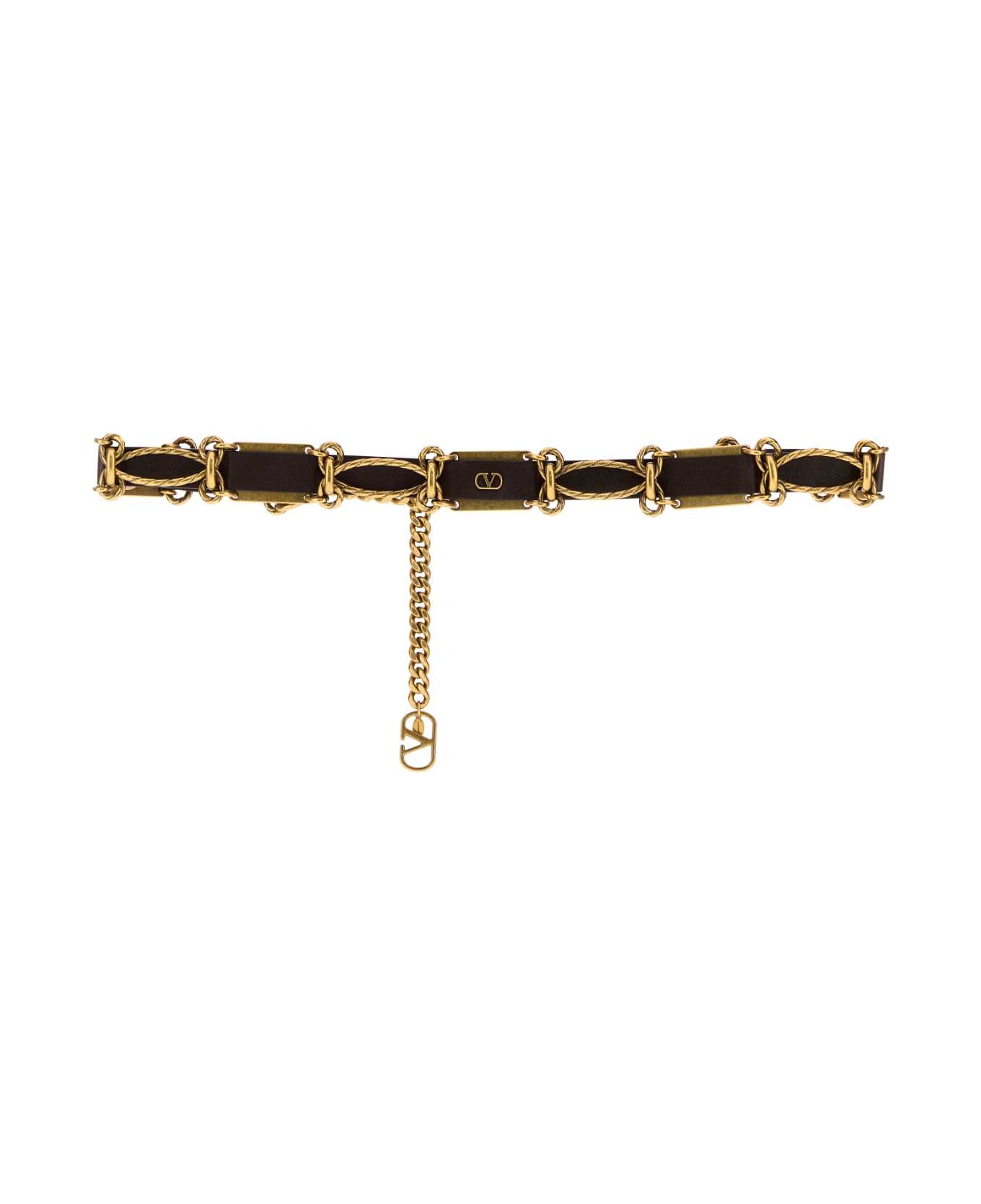 Valentino Garavani Dark Brown Leather And Metal Belt - TESTADIMORO