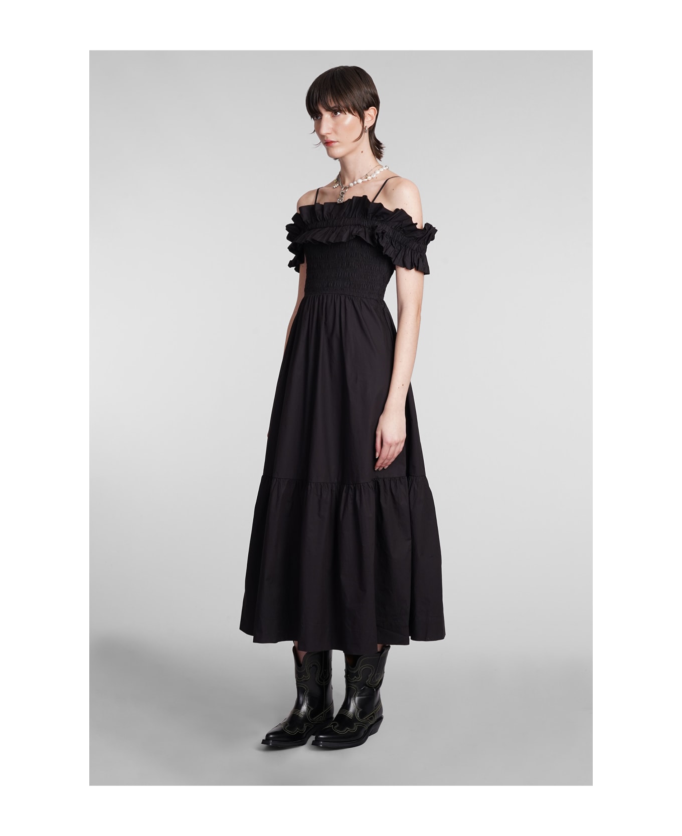 Ganni Dress In Black Cotton - Black