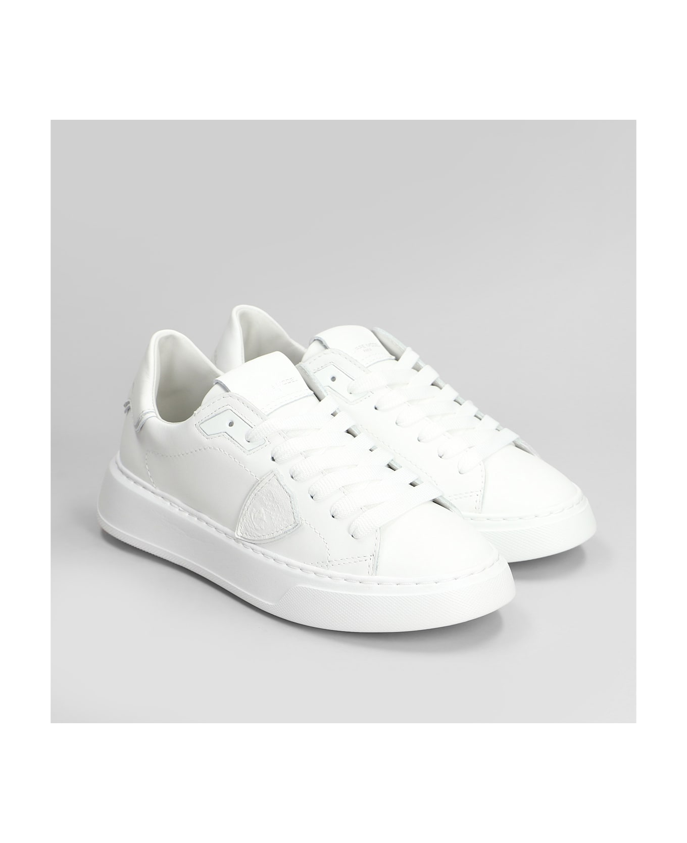 Philippe Model Temple Low Sneakers In White Leather - white