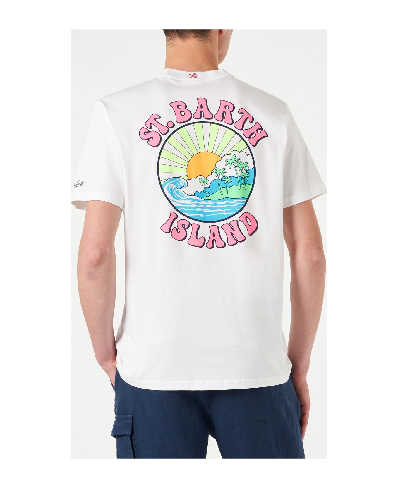 MC2 Saint Barth Man Cotton T-shirt With St. Barth Island Print - WHITE