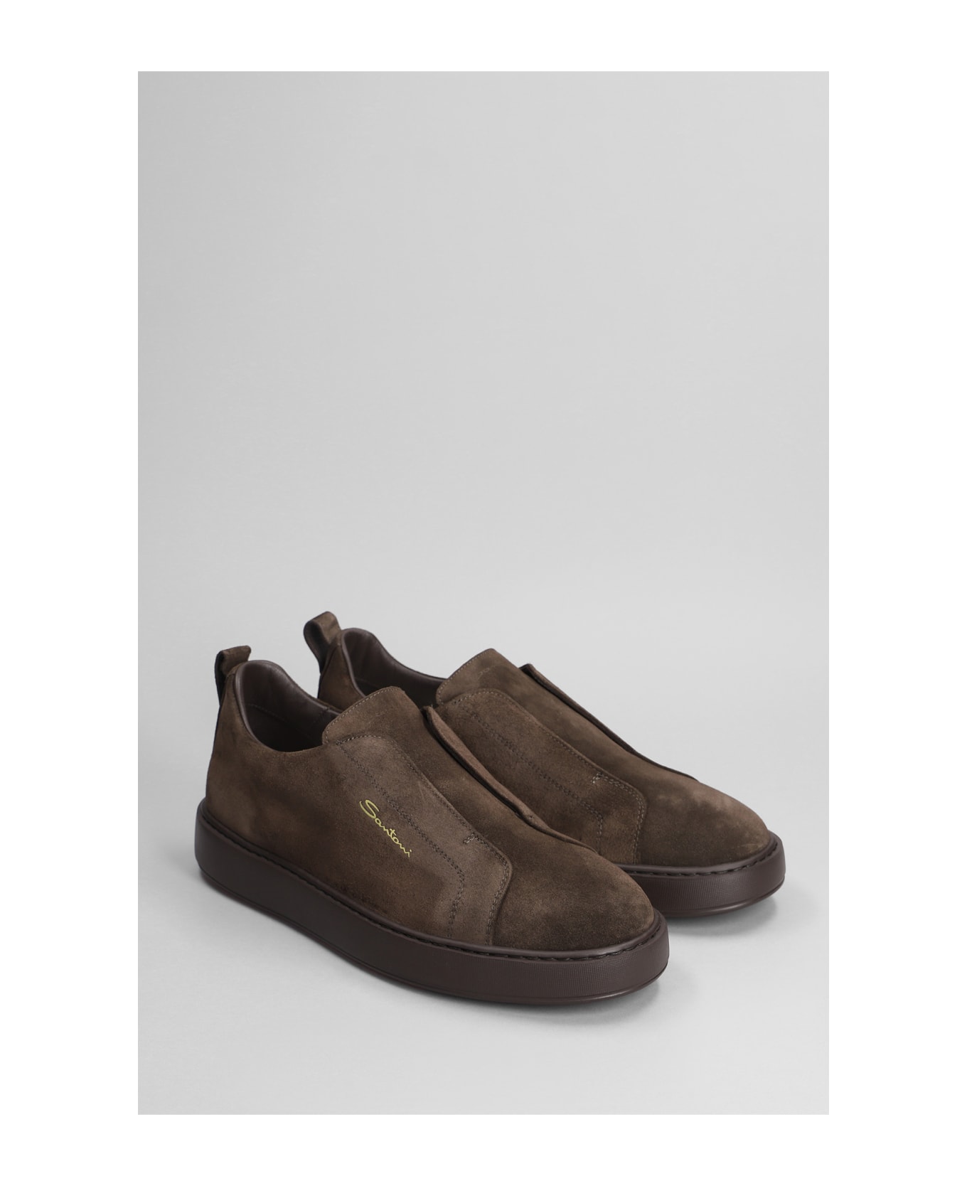 Santoni Laceless Sneakers In Suede - brown