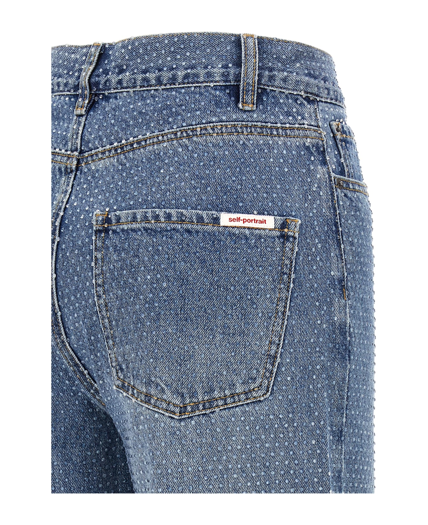 self-portrait 'rhinestone Denim Straight Leg' Jeans - Blue