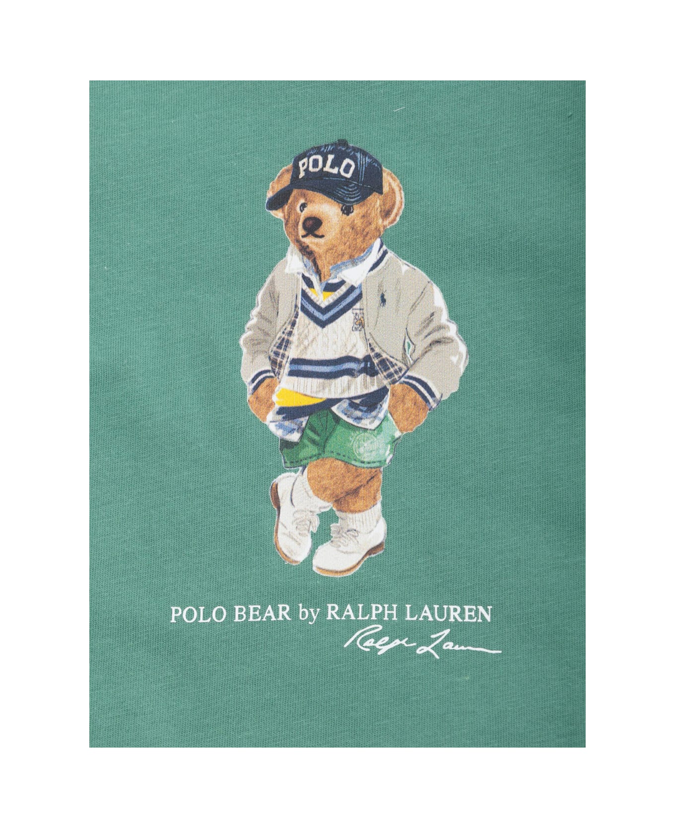Polo Ralph Lauren Green Crewneck T-shirt With Maxi Logo Print On The Front In Cotton Baby - Green