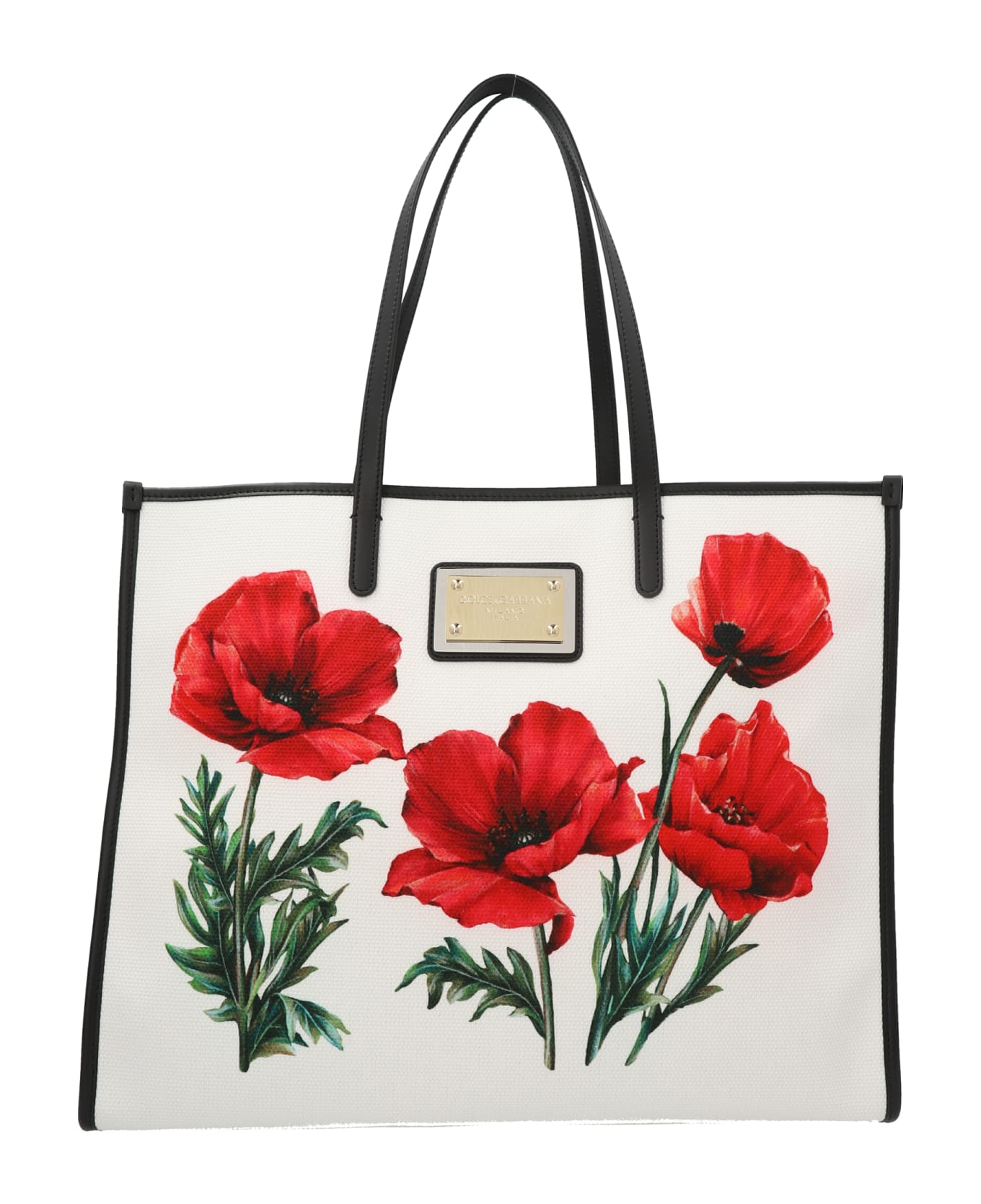 Dolce & Gabbana Floral Canvas Shopping Bag - Bianco
