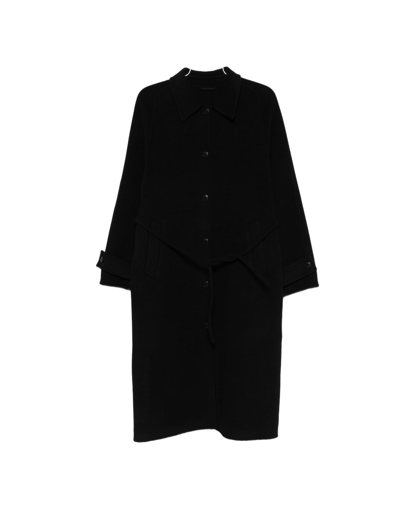 Closed Wool Belted Coat - Black