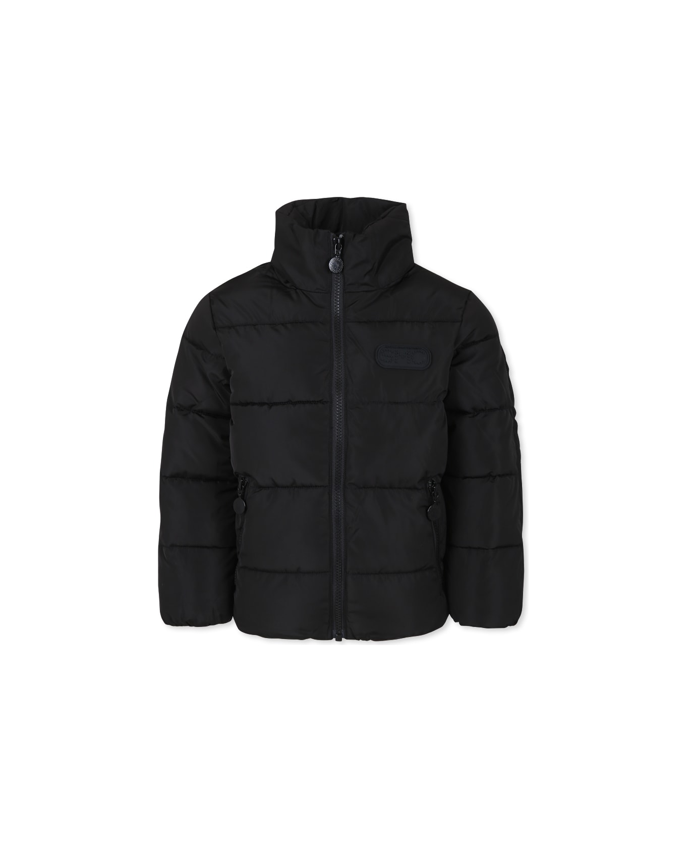 Stella McCartney Kids Black Down Jacket For Boy With Logo Patch - Black