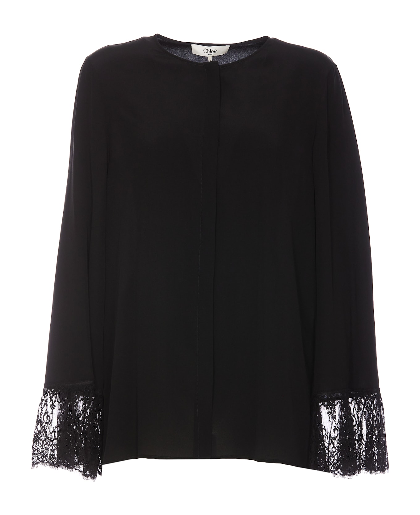 Chloé Fluid Blouse Without Collar In Crepe De Chine - Black