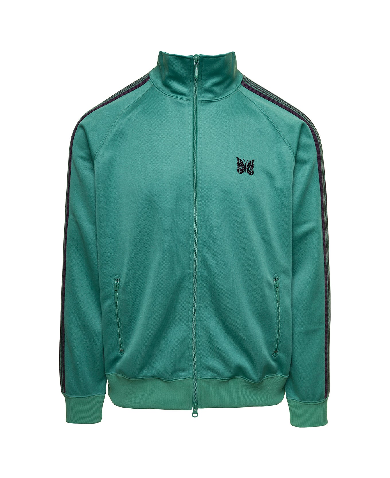 Needles Green High-neck Sweatshirt With Logo Embroidery In Tech Fabric Man - Green