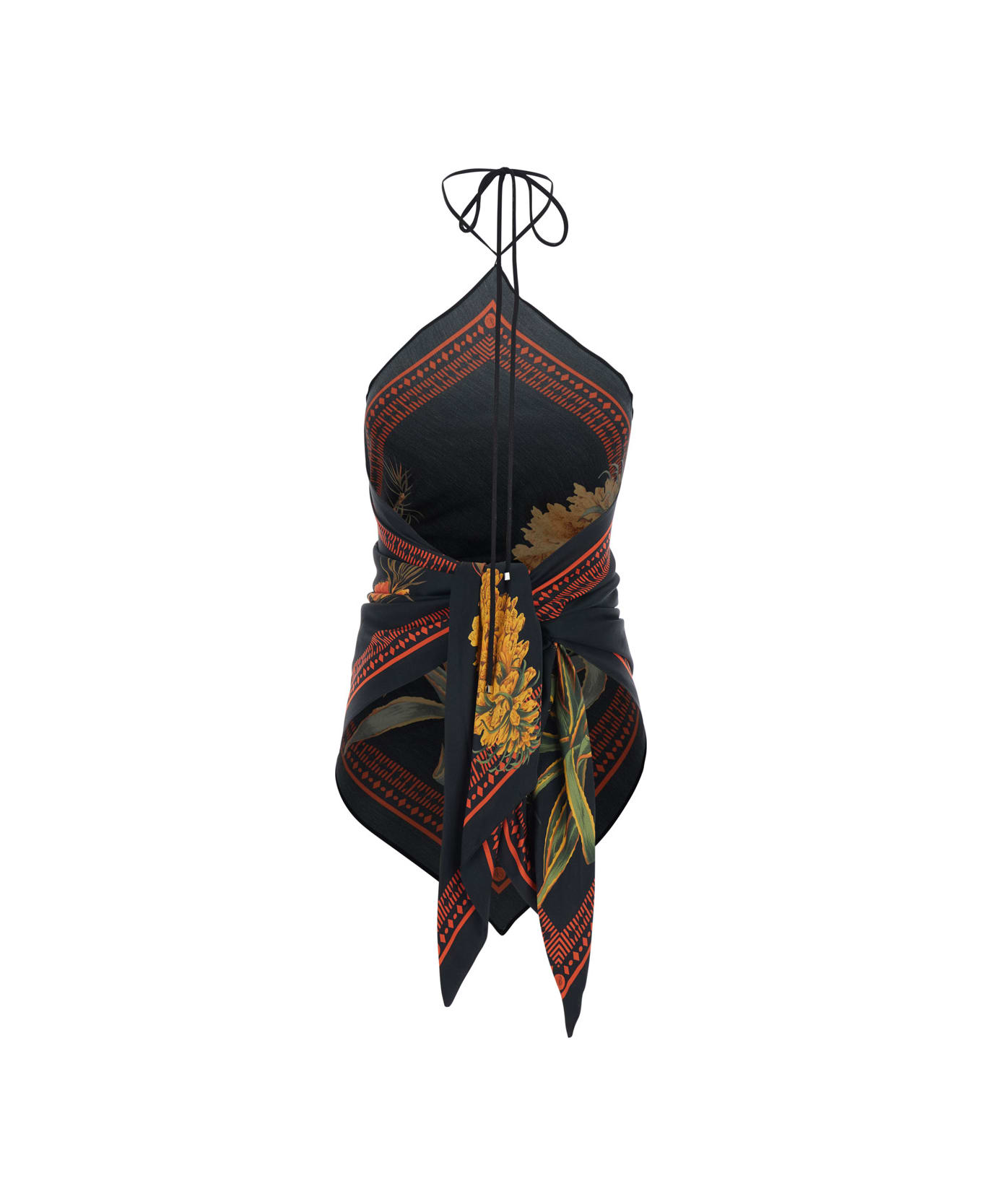 Blumarine Multicolor Top With All-over Floral Print And Knot Closure In Viscose Woman - Multicolor