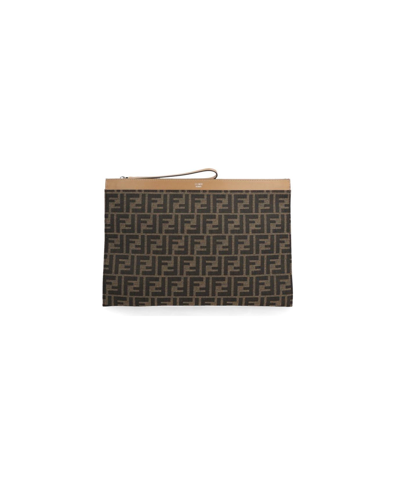 Fendi Ff Small Flat Pouch - BROWN