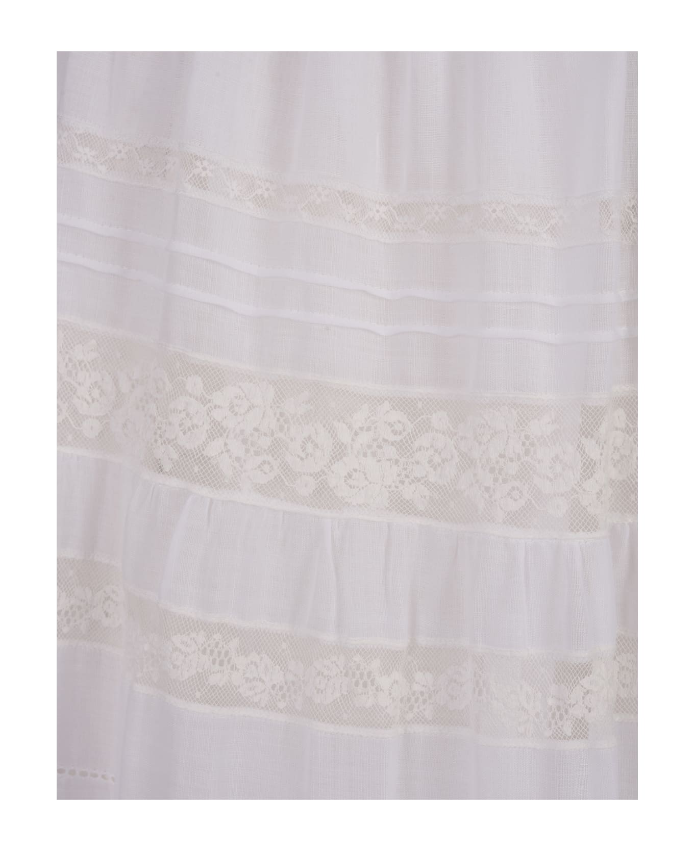 Ermanno Scervino Long White Ramiè Skirt With Valencienne Lace - White