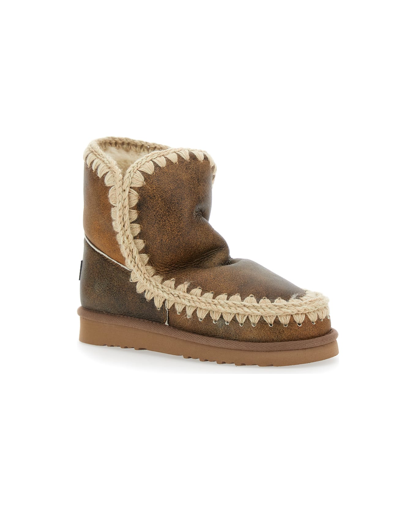 Mou 
eskimo
 Brown Ankle Boots With Crochet Details And Logo Patch On The Rear In Suede Woman - Brown