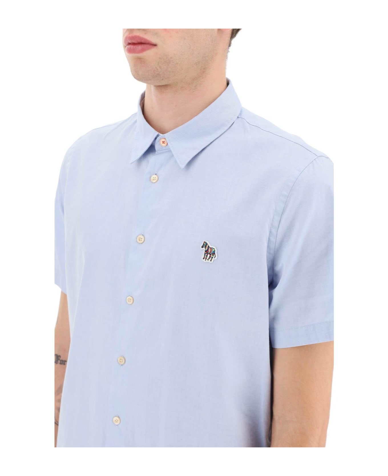 PS by Paul Smith Short Sleeve Shirt In Organic Cotton - Clear Blue
