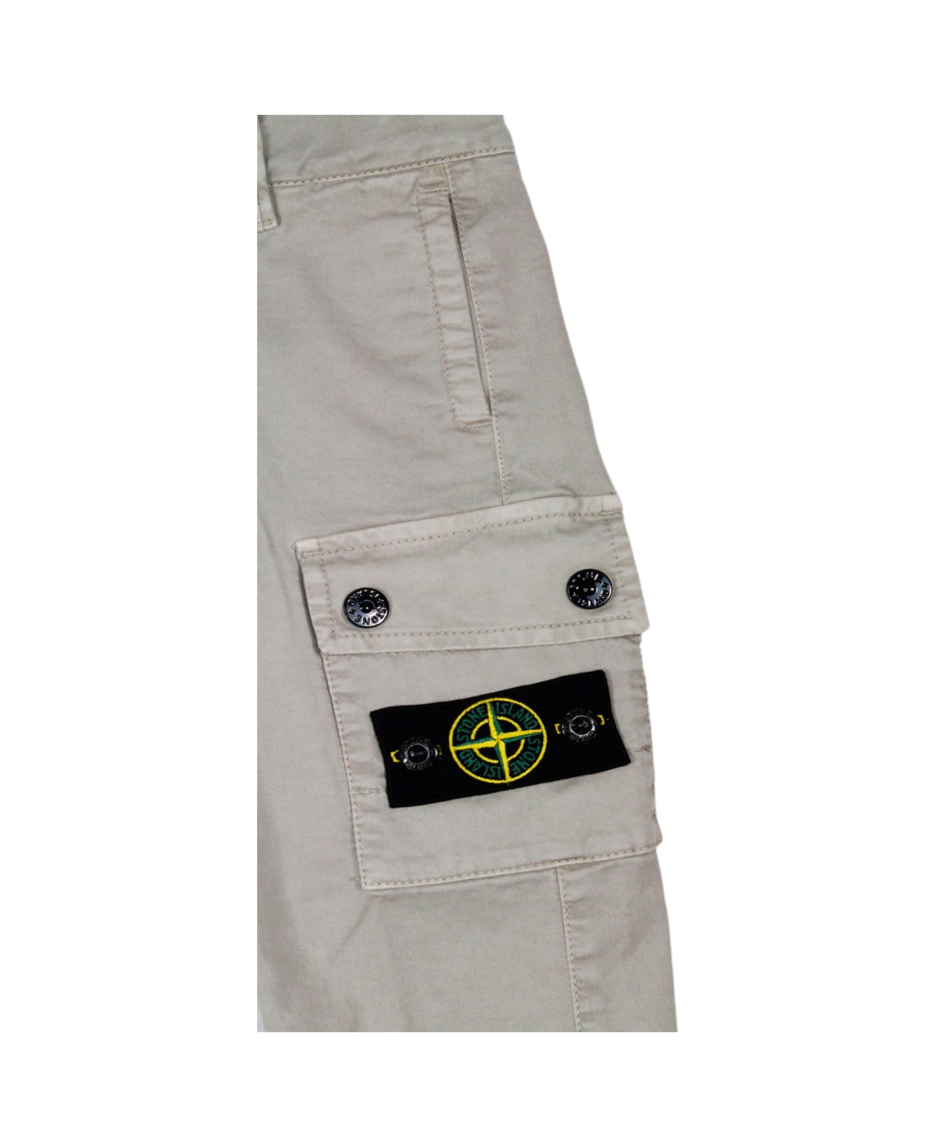 Stone Island Junior Cargo Trousers With Leg Pockets In Stretch Cotton With Badge On The Left Pocket - Grey