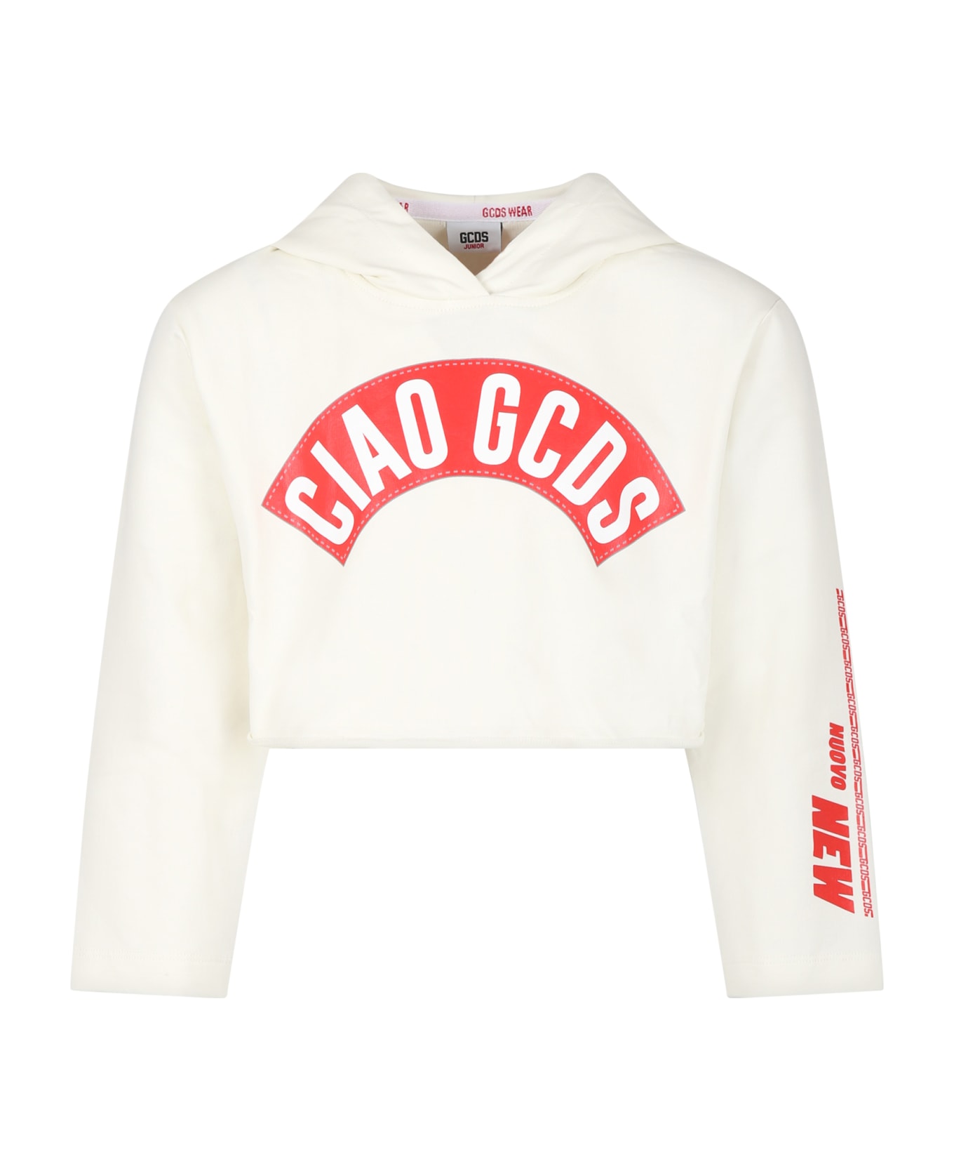 GCDS Mini Sweatshirt For Girl With Print And Writing "ciao Gcds" - White ニットウェア＆スウェットシャツ