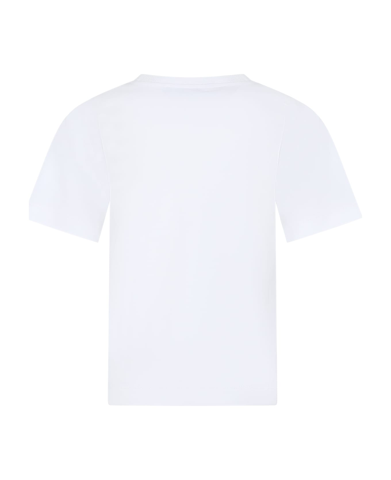 Moschino White T-shirt For Kids With Blue Logo - White