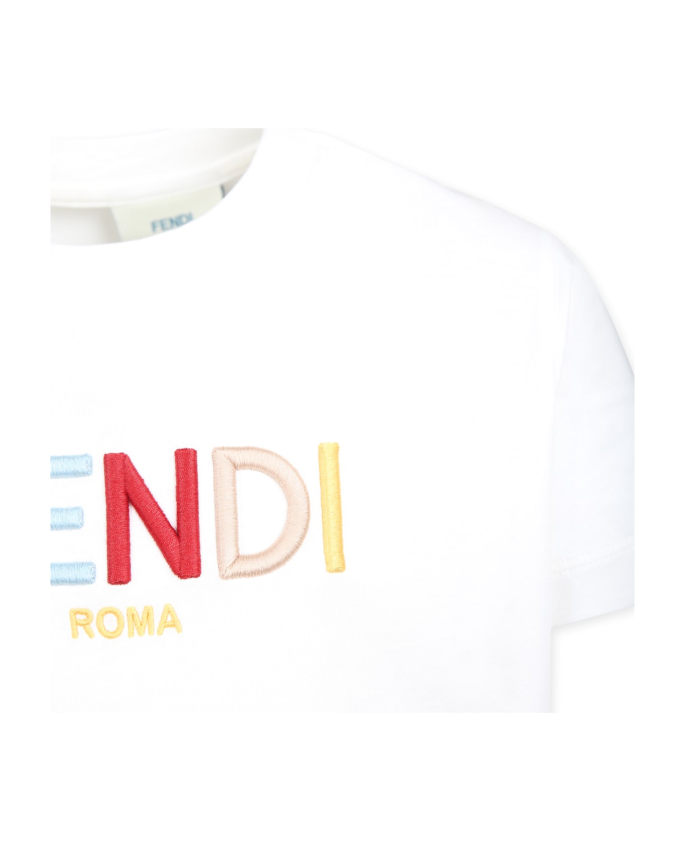 Fendi White T-shirt For Kids With Logo - White