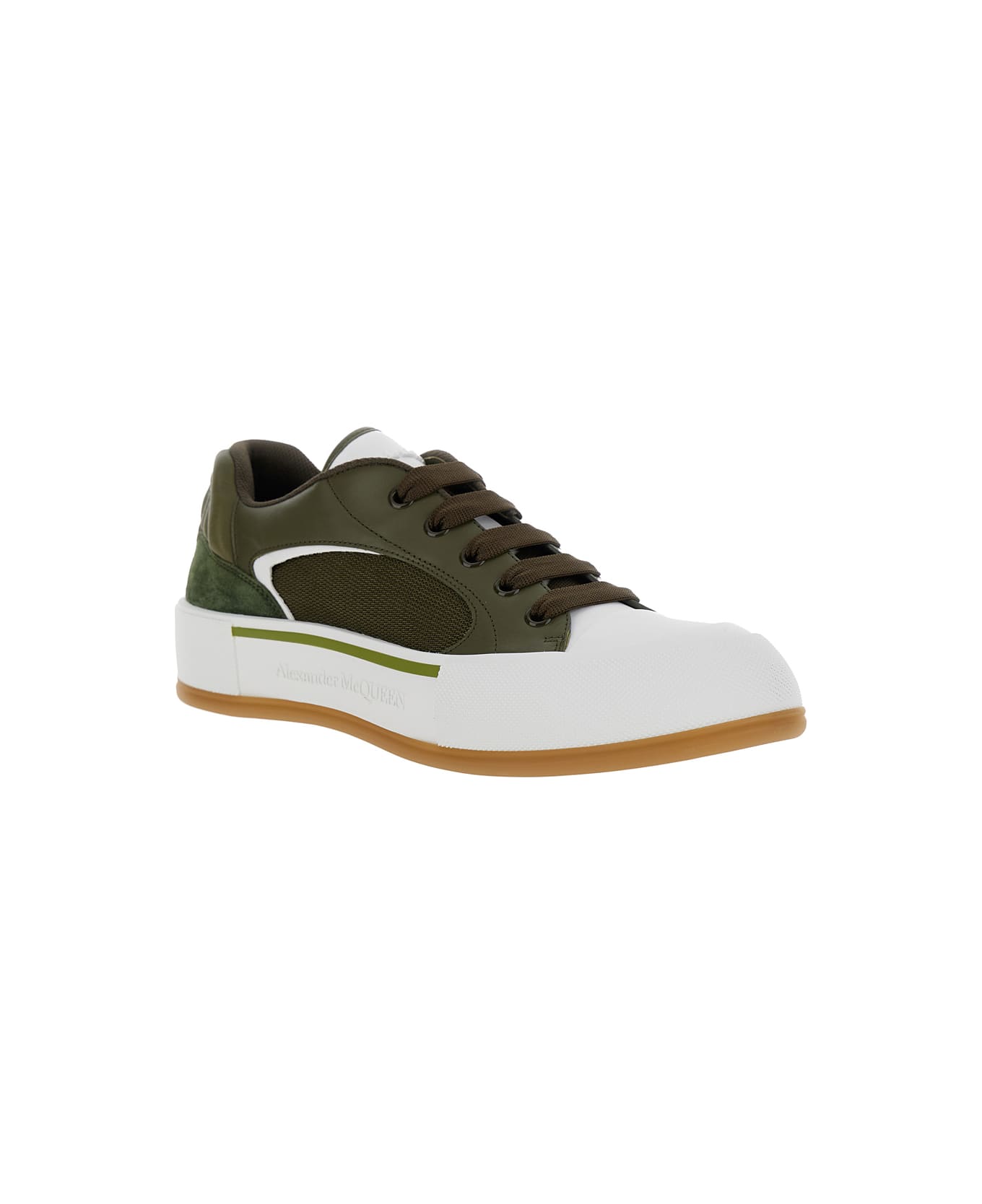 Alexander McQueen 'cruis' Green Low Top Sneakers With Logo Detail In Leather And Fabric Man - Green