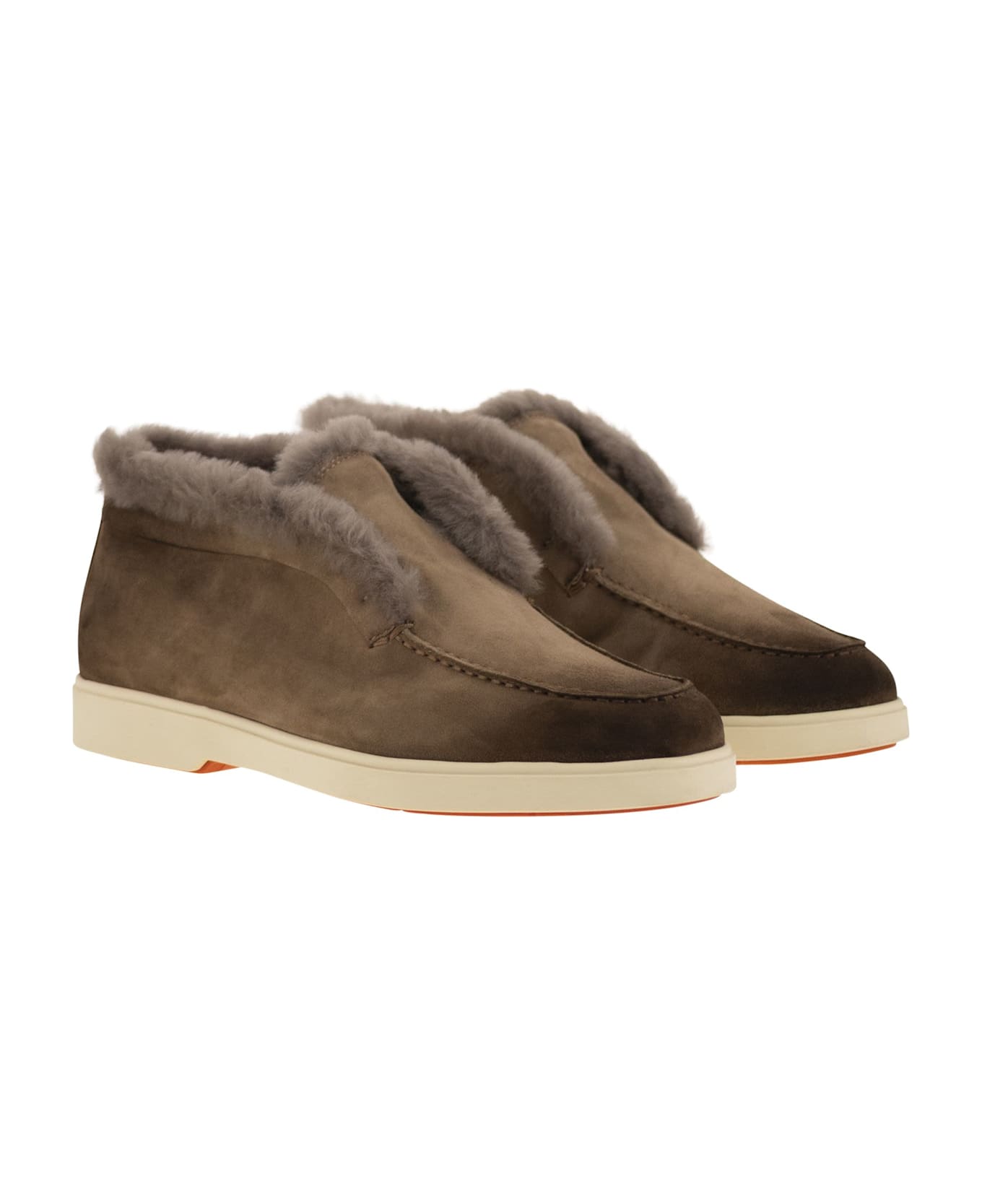 Santoni Suede And Fur Desert Boot - Brown