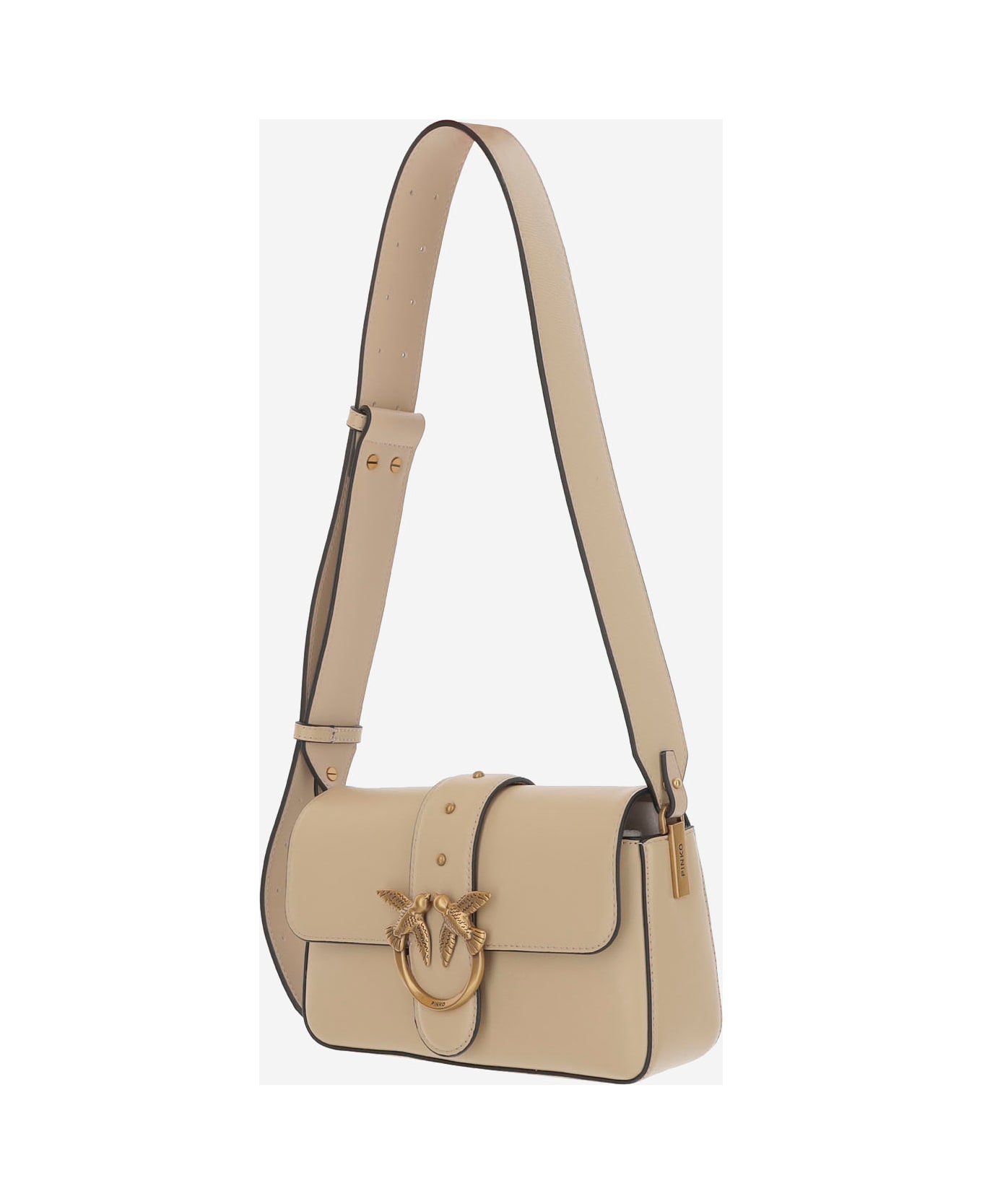 Pinko Mini Love Slouchy Shoulder Bag - Q Beige Grigio Fumo Antique Gold