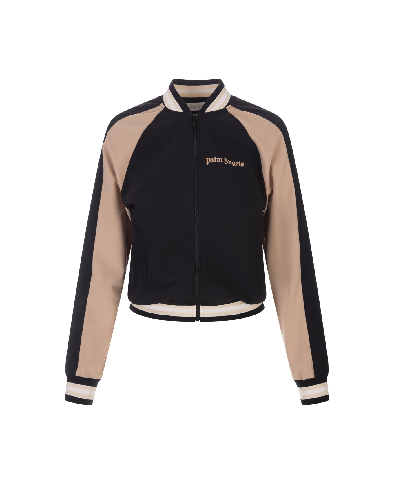 Palm Angels Sporty Bomber Style Jacket In Black And Nude - Nero