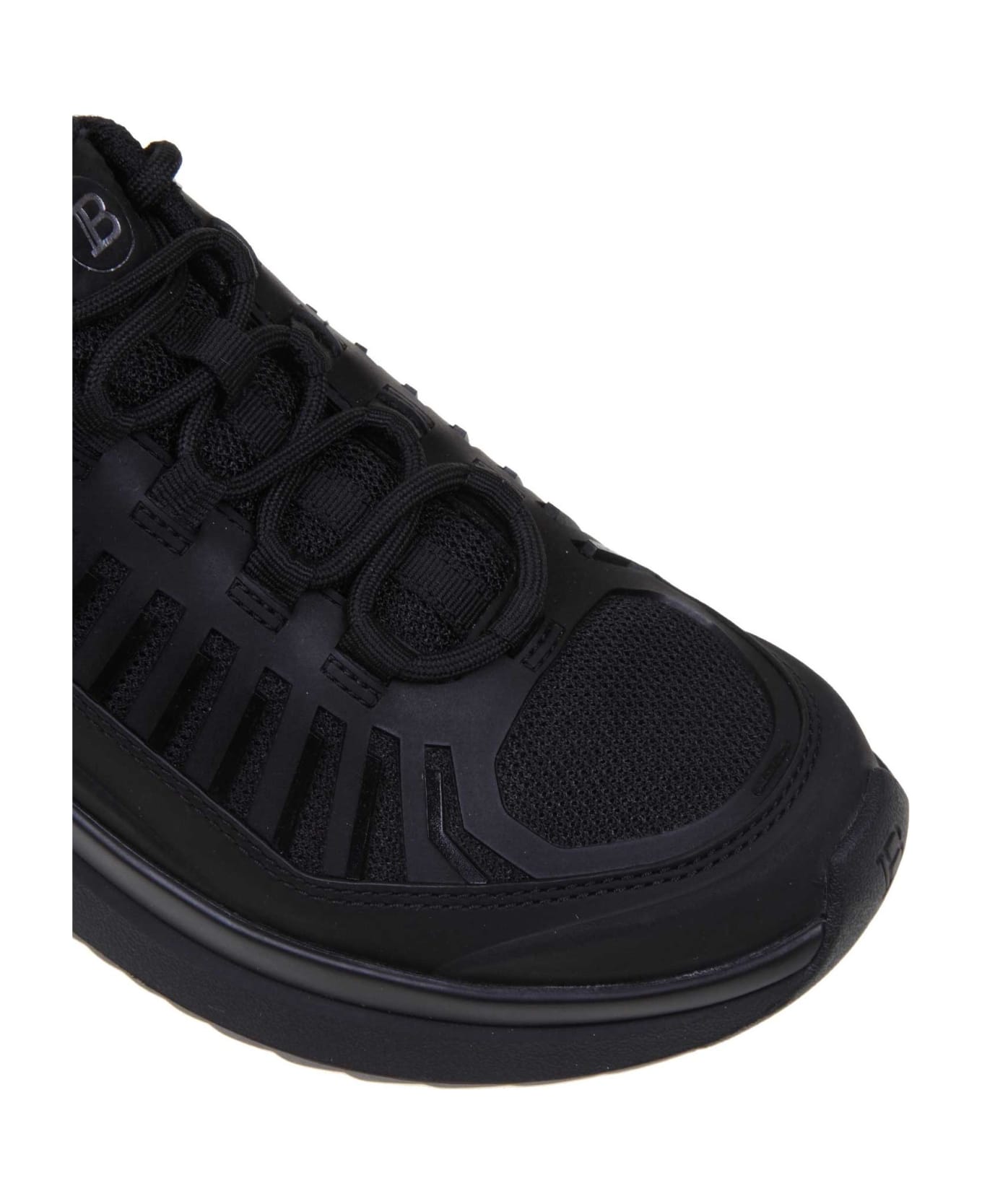 Balmain B-trail Sneakers In Leather And Black Fabric - Noir