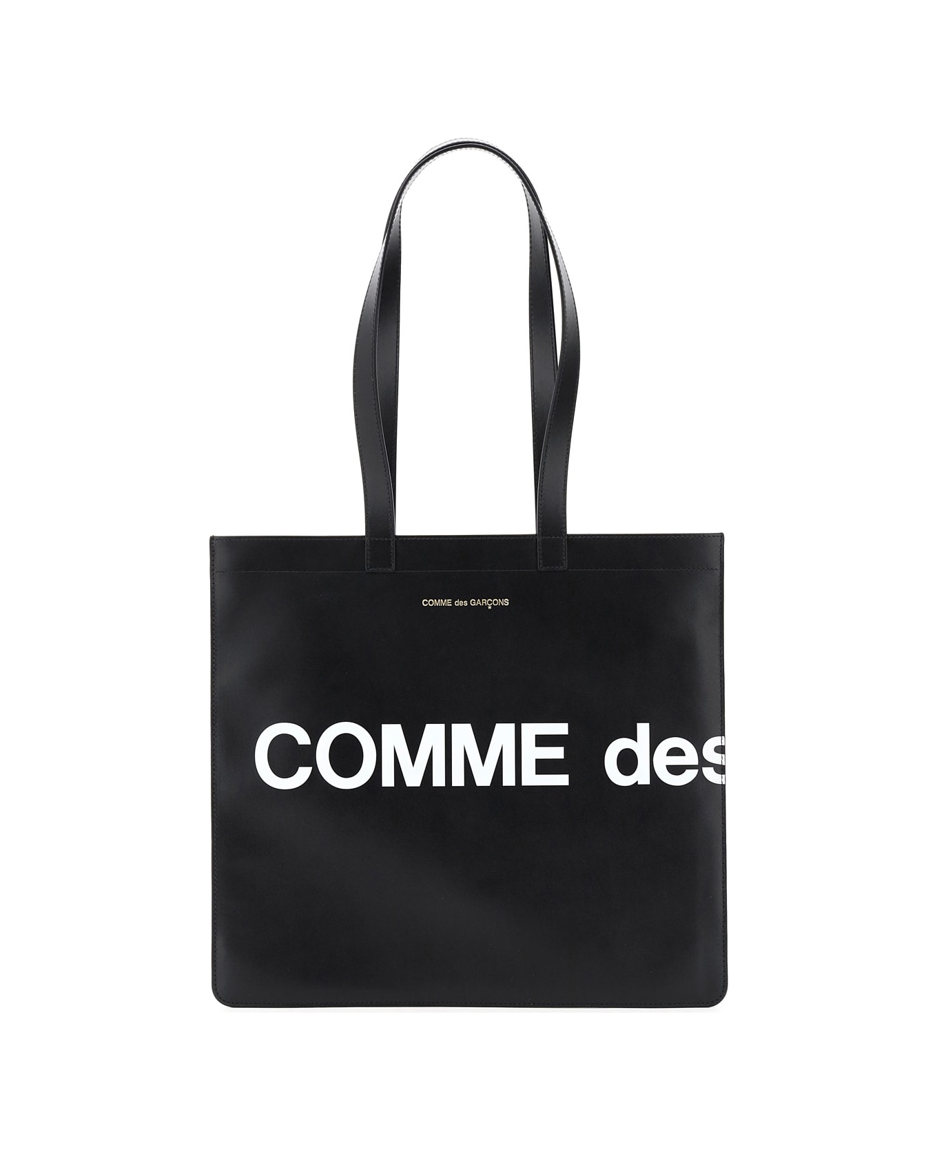 Comme des Garçons Wallet Leather Tote Bag With Logo - Black