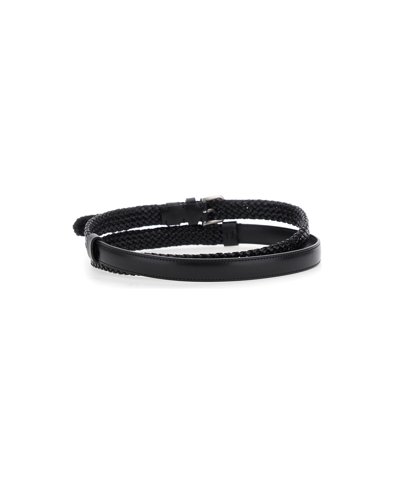 Dolce & Gabbana Black Belt With Buckle Closure And Interwoven Design In Leather Man - BLACK