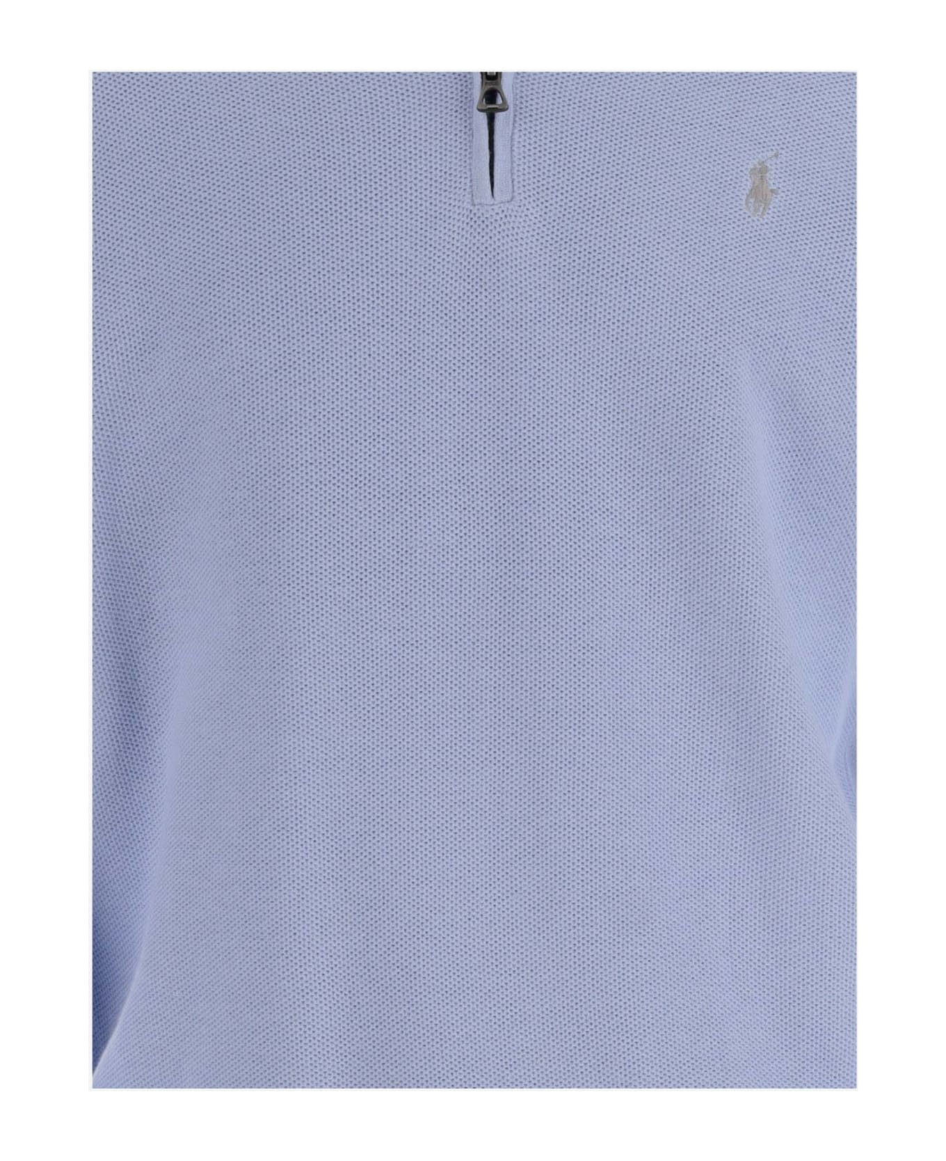 Polo Ralph Lauren Cotton Knit Pullover With Logo - Clear Blue