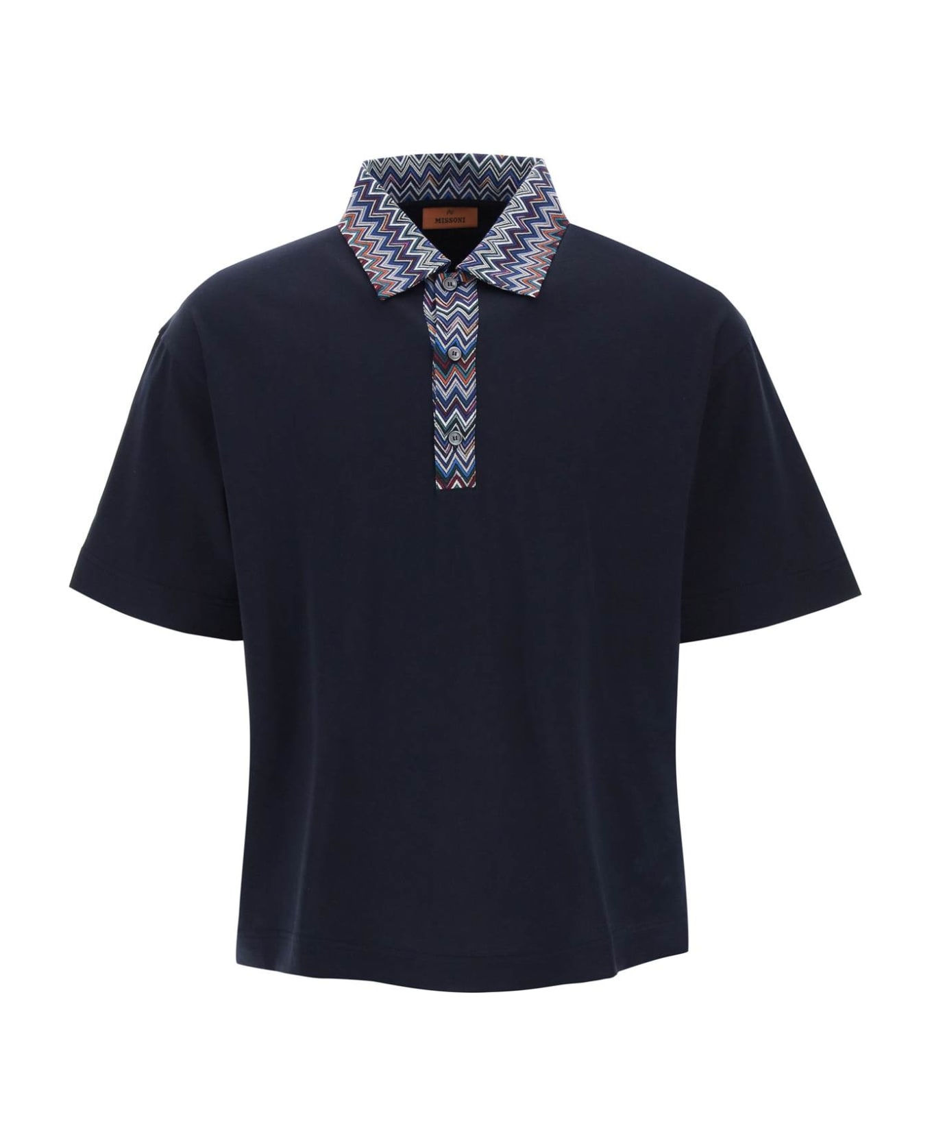Missoni Oversized Polo Shirt With Herringbone Details - Be Navy And Blu/bluette