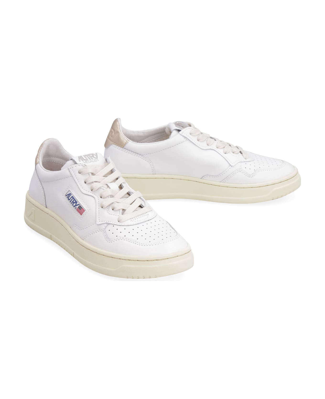 Autry Medalist Leather Low-top Sneakers - WHITE/GOLD